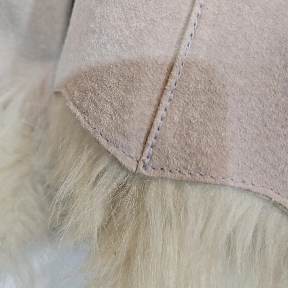 Wilson Leather Maxima Cream And Gray Jacket Suede with Faux Fur Festival